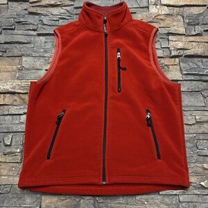 LL Bean Full Zip Fleece Vest Mens Medium Red / Orange Pockets Hiking Outdoor Y2K